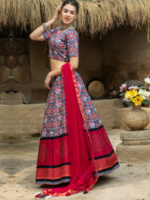Rajwada Women Multicolor Semi Stitched Lehenga With  Unstitched Blouse