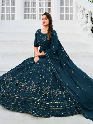 Rajwada Women Classy Teal Georgette Semi-Stitched Lehenga Choli