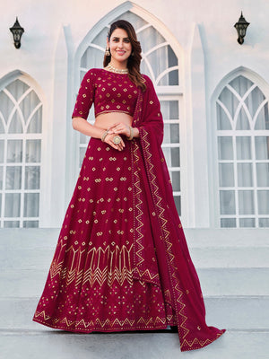 Rajwada Women Classy Magenta Georgette Semi-Stitched Lehenga Choli