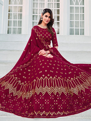 Rajwada Women Classy Magenta Georgette Semi-Stitched Lehenga Choli