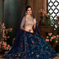 Rajwada Women Navy Blue Semi Stitched Lehenga With  Unstitched Blouse