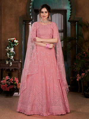 Rajwada Women Pink Semi Stitched Lehenga With  Unstitched Blouse
