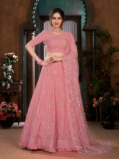 Rajwada Women Pink Semi Stitched Lehenga With  Unstitched Blouse