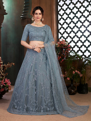 Rajwada Women Grey Semi Stitched Lehenga With  Unstitched Blouse