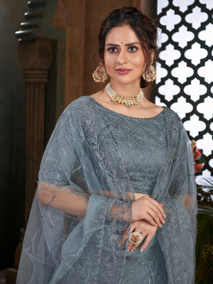 Rajwada Women Grey Semi Stitched Lehenga With  Unstitched Blouse