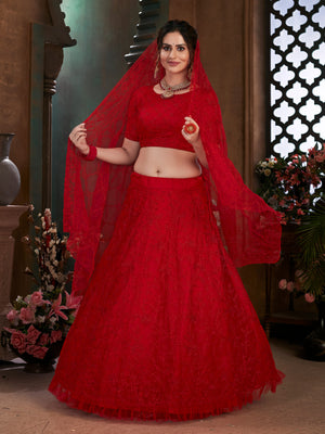 Rajwada Women Red Semi Stitched Lehenga With  Unstitched Blouse