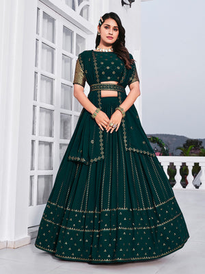 Rajwada Women Classy Teal Georgette Semi-Stitched Lehenga Choli