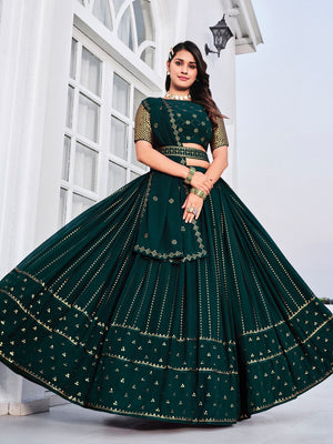 Rajwada Women Classy Teal Georgette Semi-Stitched Lehenga Choli