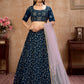 Rajwada Women Blue Semi Stitched Lehenga With  Unstitched Blouse