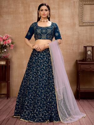Rajwada Women Blue Semi Stitched Lehenga With  Unstitched Blouse