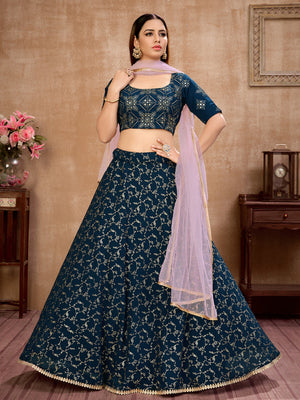 Rajwada Women Blue Semi Stitched Lehenga With  Unstitched Blouse