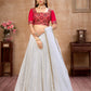 Rajwada Women White Semi Stitched Lehenga With  Unstitched Blouse