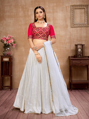 Rajwada Women White Semi Stitched Lehenga With  Unstitched Blouse