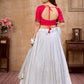 Rajwada Women White Semi Stitched Lehenga With  Unstitched Blouse