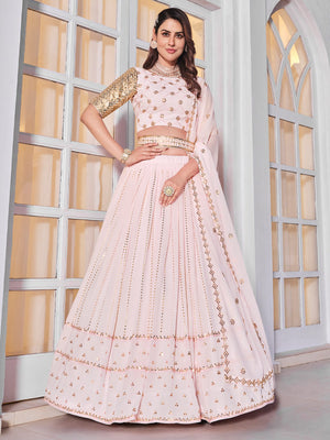 Rajwada Women Classy Pink Georgette Semi-Stitched Lehenga Choli