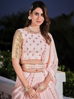 Rajwada Women Classy Pink Georgette Semi-Stitched Lehenga Choli