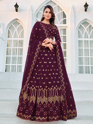 Rajwada Women Classy Violet Georgette Semi-Stitched Lehenga Choli