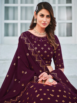 Rajwada Women Classy Violet Georgette Semi-Stitched Lehenga Choli