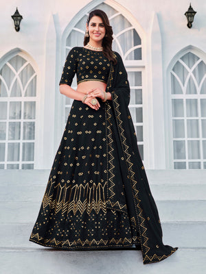 Rajwada Women Classy Navy Blue Georgette Semi-Stitched Lehenga Choli
