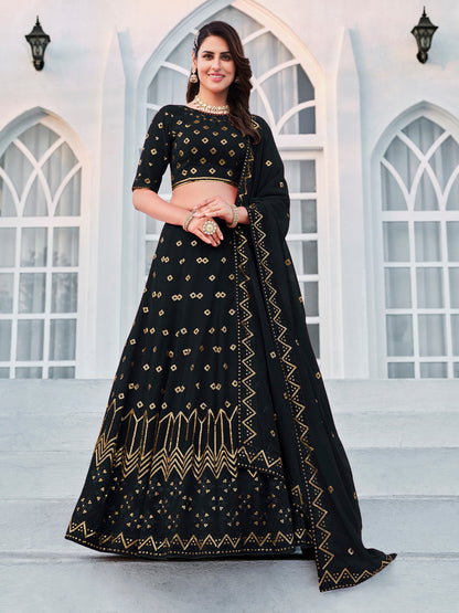 Rajwada Women Classy Navy Blue Georgette Semi-Stitched Lehenga Choli