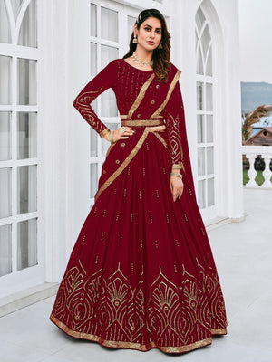 Rajwada Women Classy Maroon Georgette Semi-Stitched Lehenga Choli