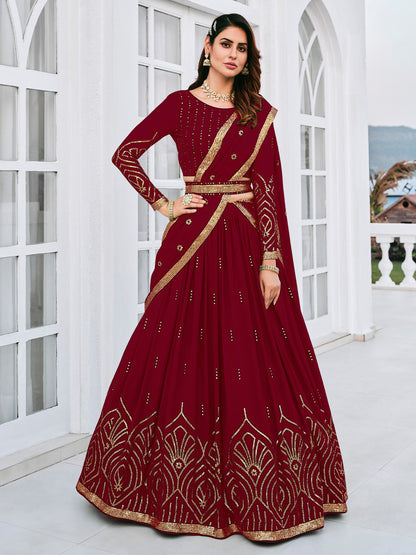 Rajwada Women Classy Maroon Georgette Semi-Stitched Lehenga Choli