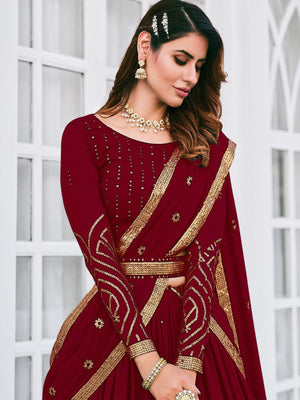 Rajwada Women Classy Maroon Georgette Semi-Stitched Lehenga Choli