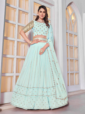 Rajwada Women Classy Blue Georgette Semi-Stitched Lehenga Choli