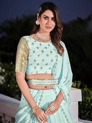 Rajwada Women Classy Blue Georgette Semi-Stitched Lehenga Choli