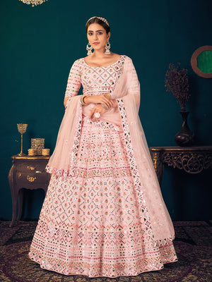 Rajwada Women Pink Semi Stitched Lehenga With  Unstitched Blouse