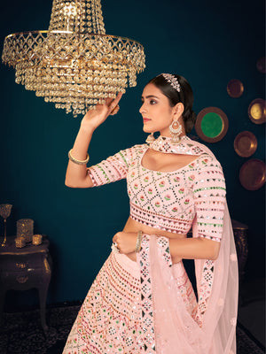 Rajwada Women Pink Semi Stitched Lehenga With  Unstitched Blouse