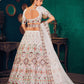 Rajwada Women White Semi Stitched Lehenga With  Unstitched Blouse