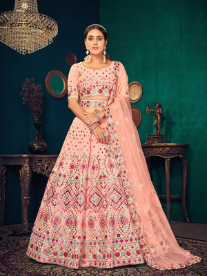 Rajwada Women Pink Semi Stitched Lehenga With  Unstitched Blouse