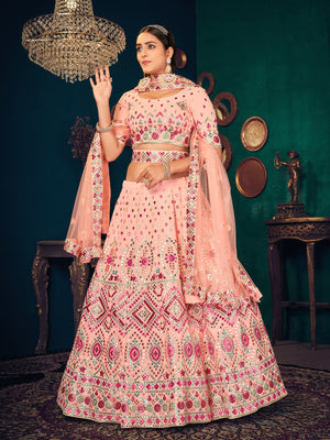 Rajwada Women Pink Semi Stitched Lehenga With  Unstitched Blouse