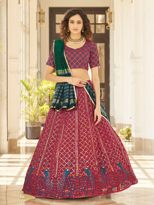 Rajwada Women Pink Semi Stitched Lehenga With  Unstitched Blouse