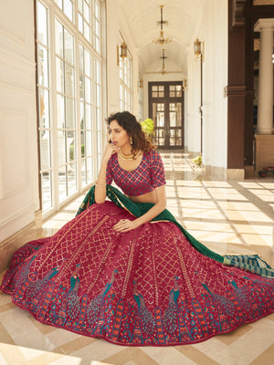 Rajwada Women Pink Semi Stitched Lehenga With  Unstitched Blouse