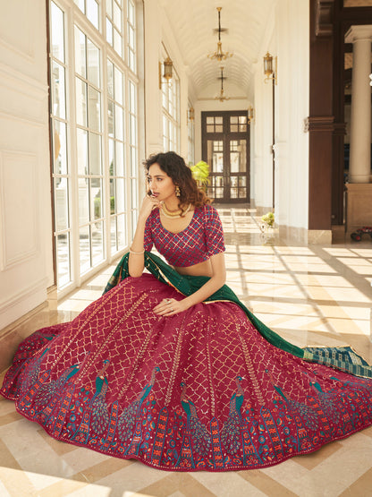 Rajwada Women Pink Semi Stitched Lehenga With  Unstitched Blouse