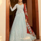 Rajwada Women Light Blue Semi Stitched Lehenga With  Unstitched Blouse