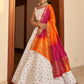 Rajwada Women White Semi Stitched Lehenga With  Unstitched Blouse