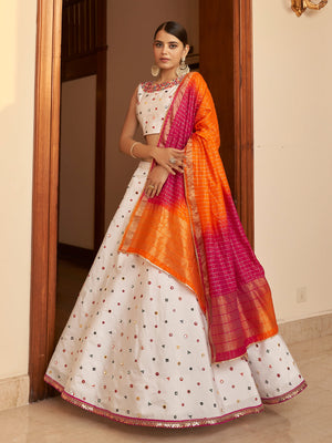 Rajwada Women White Semi Stitched Lehenga With  Unstitched Blouse