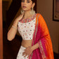 Rajwada Women White Semi Stitched Lehenga With  Unstitched Blouse