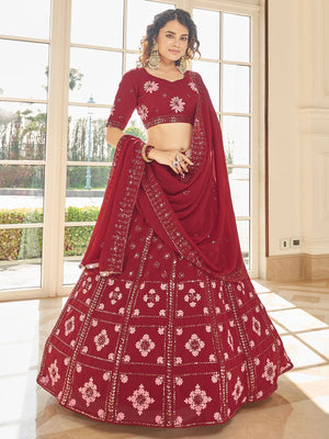 Rajwada Women Red Semi Stitched Lehenga With  Unstitched Blouse