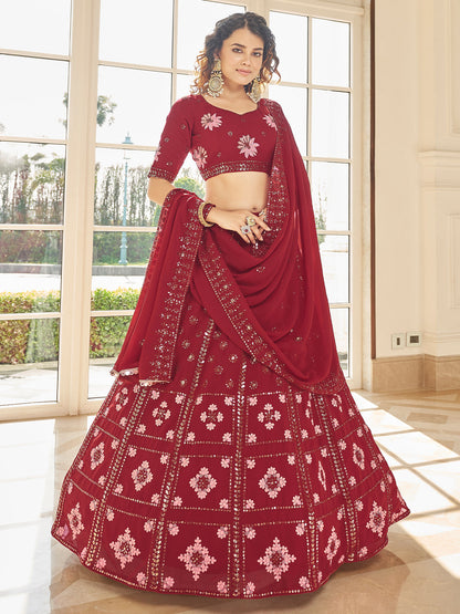 Rajwada Women Red Semi Stitched Lehenga With  Unstitched Blouse