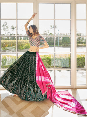 Rajwada Women Green Semi Stitched Lehenga With  Unstitched Blouse