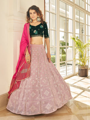 Rajwada Women Pink Semi Stitched Lehenga With  Unstitched Blouse