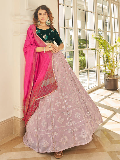 Rajwada Women Pink Semi Stitched Lehenga With  Unstitched Blouse
