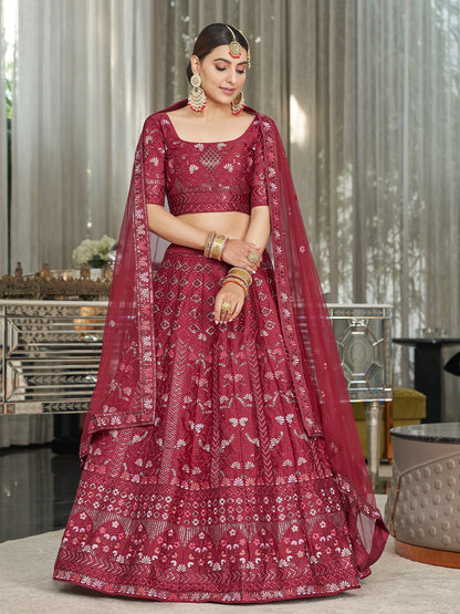 Rajwada Women Maroon Semi Stitched Lehenga With  Unstitched Blouse