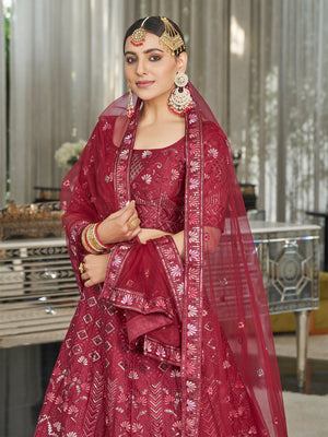 Rajwada Women Maroon Semi Stitched Lehenga With  Unstitched Blouse