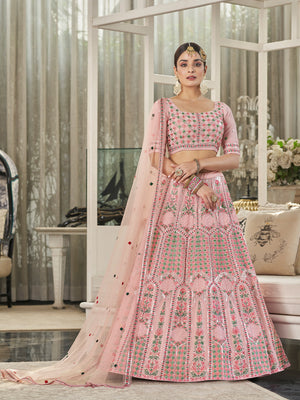 Rajwada Women Pink Semi Stitched Lehenga With  Unstitched Blouse