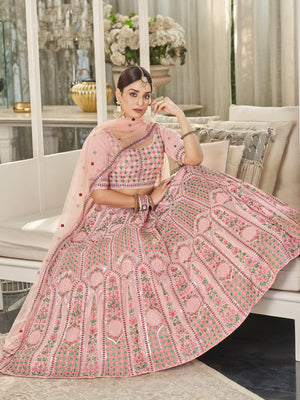 Rajwada Women Pink Semi Stitched Lehenga With  Unstitched Blouse